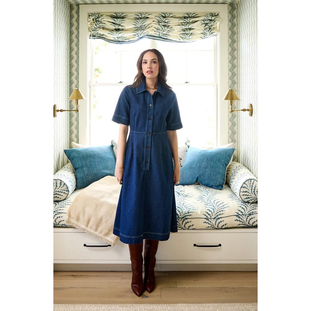 Maxwell and Geraldine Tuckernuck Amelia Denim Jean Button Midi Shirt Dress L